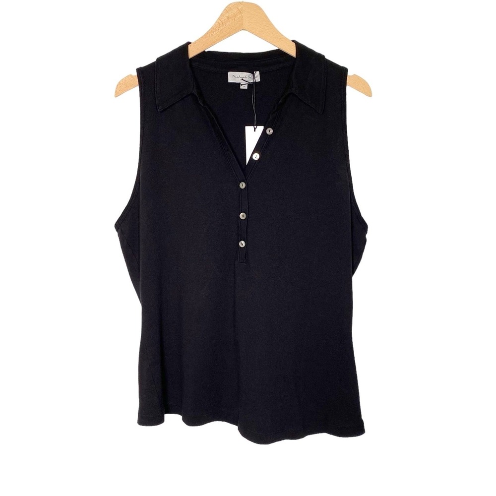 NWT Michael Stars Norah Sleeveless Polo Tank Top Black Size 2X Minimalist Preppy
